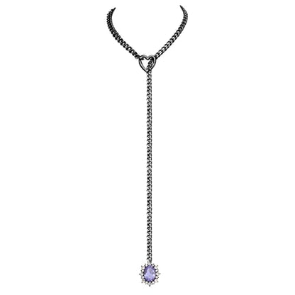 Women's Heart O-Ring Slip Chain Necklace, Double Layered Adjustable 39'' Cuban Chain with Detachable Heart Clasp and Colorful Rhinestone Pendant - color: 25'' Black-Amethyst Purple