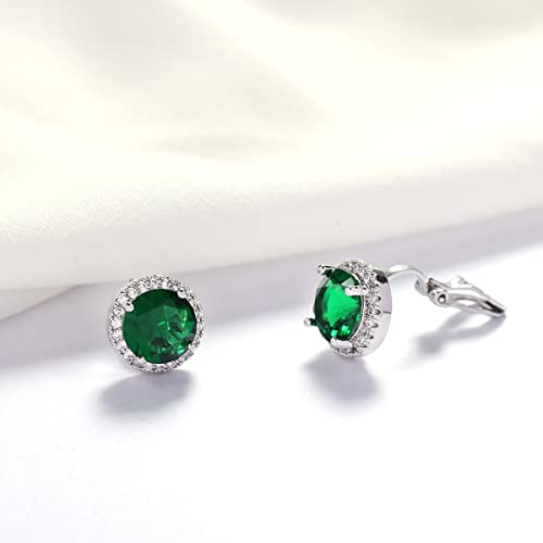 YOQUCOL 10MM Cubic Zirconia Crystal Clip On Stud Earrings Round Non Pierced Earrings for Women - color: Green