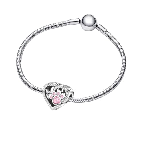925 Sterling Silver Charms for Bracelets and Necklaces Lipstick and Perfume High Heels Dangle Pendants Heart Butterfly Bead Charms Halloween Christmas Gift for Womens - style: Cat Paw Print Bones Heart Bead Charms