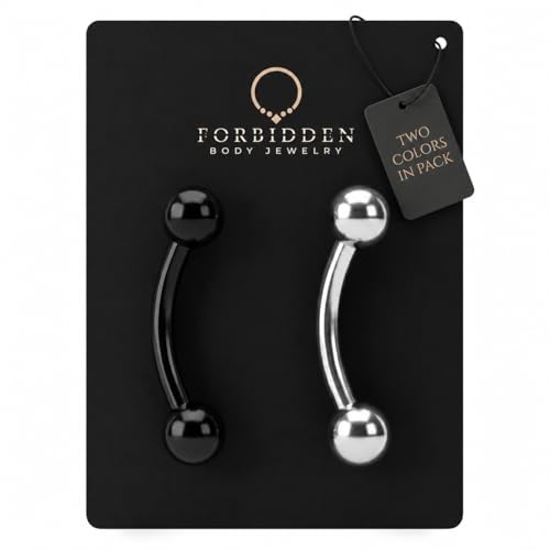Forbidden Body Jewelry Surgical Steel Petite Belly Button Rings Curved Navel Barbell Set 14G 5/16 Inch 3mm End Balls - style: Steel/Black