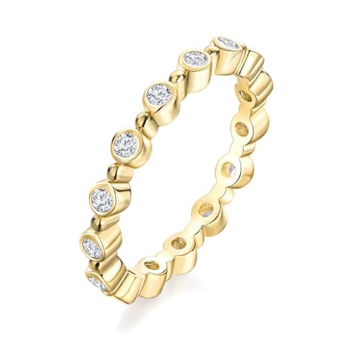 2.2mm Thin Stackable Full Eternity Rings for Women 14K Gold Plated | Cubic Zirconia/Emearld/Ruby/Sapphire Wedding Promise Band Ring for Her Valentines Anniversary Size 6-10 - color: B-CZ/14K Gold Plated
