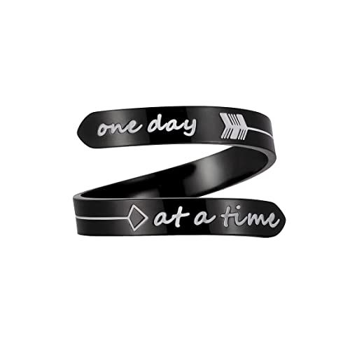 Opening Black Keep Going ring Stainless Steel Adjustable Never give up Jewelry Inspirational Opening Stacking Cute Hiphop Band - style: One day at a time