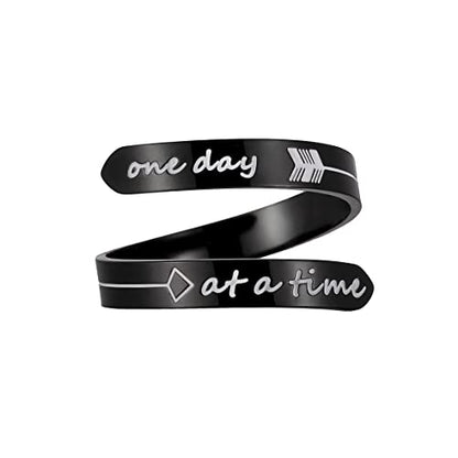 Opening Black Keep Going ring Stainless Steel Adjustable Never give up Jewelry Inspirational Opening Stacking Cute Hiphop Band - style: One day at a time