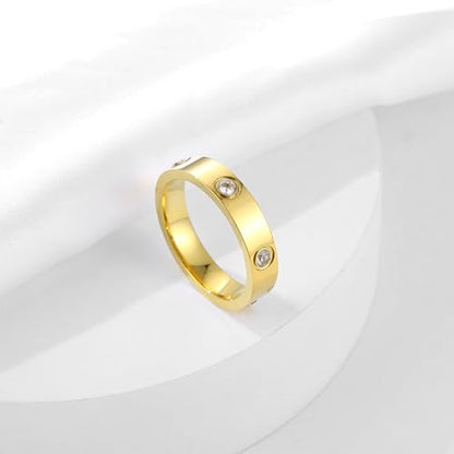 YCSLYW Ladies Stainless Steel Ring Love Friendship Ring Golden high polishing, low allergy Wedding Jewelry Valentine's Day Birthday Gift, 5-10 - color: Love Gold, size: 10