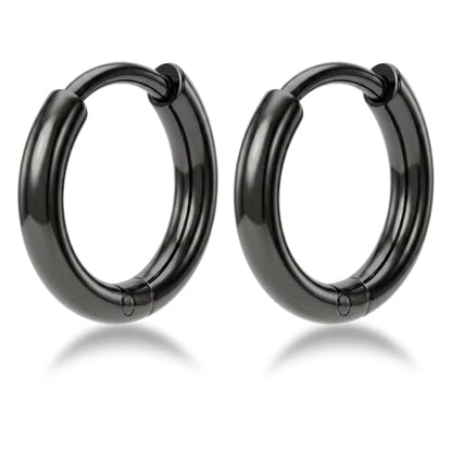 Surgical Steel Huggie Hoop Earrings & Flat Back Studs for Women Men, 6mm-14mm Small Hoops for Cartilage Helix Tragus Lobe, 1-10 Pairs Multiple Piercing Jewelry Set for Sensitive Ears - style: 1Pair,Black,10mm(THK:1.6mm)