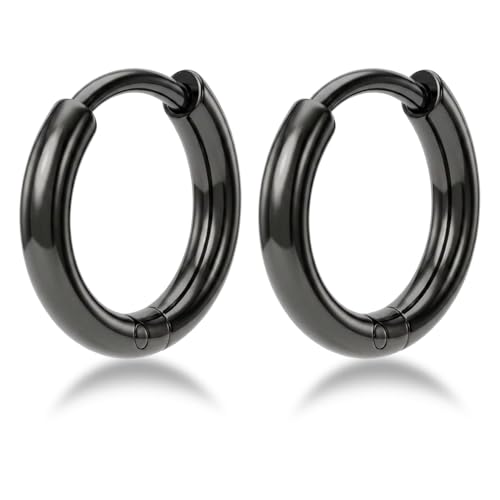 Surgical Steel Huggie Hoop Earrings & Flat Back Studs for Women Men, 6mm-14mm Small Hoops for Cartilage Helix Tragus Lobe, 1-10 Pairs Multiple Piercing Jewelry Set for Sensitive Ears - style: 1Pair,Black,6mm(THK:1.6mm)