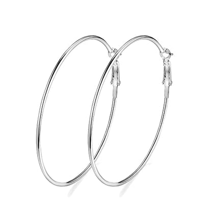 Dainty 80mm Silver Big Large Hoop Earrings For Women Sensitive Ears Fashion Round Circle Huggie Hypoallergenic Hoops Minimalist Hooped Jewelry Gifts Bff Birthday - color: silver