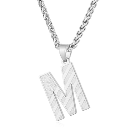 Initial Necklace for Men Stainless Steel Pendent Chain Personalized A-Z Letter Necklaces Black/Gold/Silver Christmas Jewelry Gifts - color: Silver, style: Initial-M