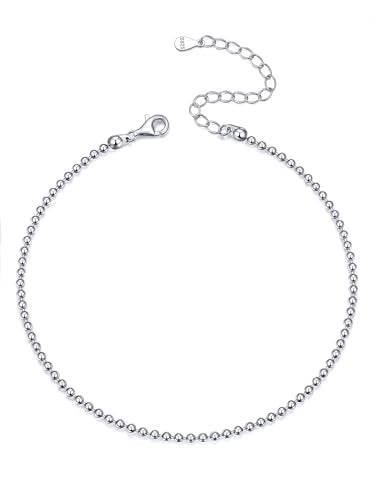 ChicSilver 925 Sterling Silver Ankle Bracelet for Women, Simple Cuban Link/Figaro/Twist Rope Chain Anklets for Beach Party(with Gift Box) - style: 13: Round Bead Chain