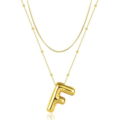 LUCA SMITH 2-Piece Initial Necklaces for Women, Dainty Balloon Bubble A-Z Letter Necklace Set, Name Letter Alphabet Pendant Layered Choker Necklaces Personalized Jewelry Gift - color: Gold bubble letter necklace, style: Initial Set-F