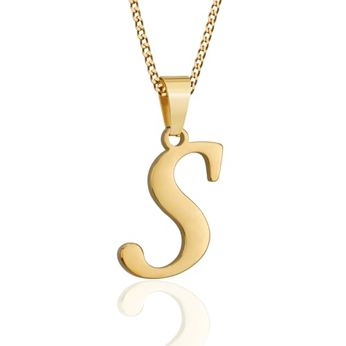 Suweibuke Initial Necklace for Men Women Boys Girls, 18K Gold Plated 26 Letters Pendant Necklace, Personalized Jewelry Gifts - color: Gold--1S