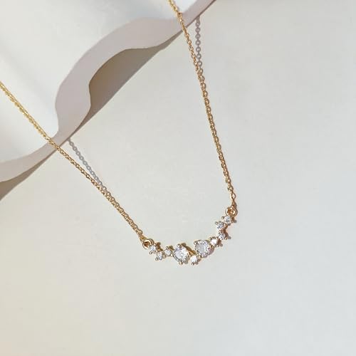 Luxval Diamond Pendant Gold Necklace for Women，Dainty 18k Gold Plated Choker Necklaces Simple Gold Jewelry Gifts for Women - color: Gold-smile cz
