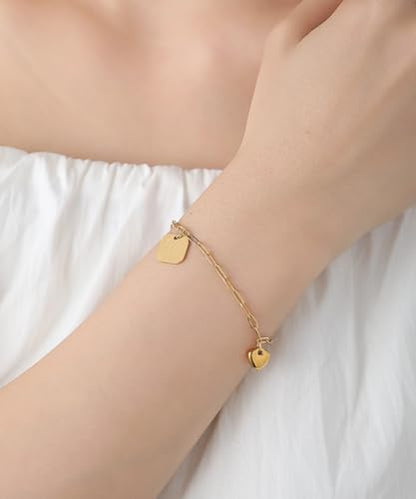 18K Gold Plated Paperclip Link Chain Bracelet with Charms, Gift with a Box - color: Heart and Falling in Love