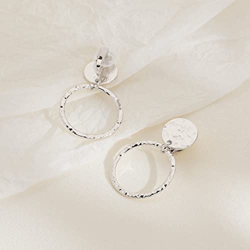 MUYAN Gold Clip On Drop Earrings for Women Non Piercing Dangle Earrings Fashion Jewelry - color: D Clip Silver