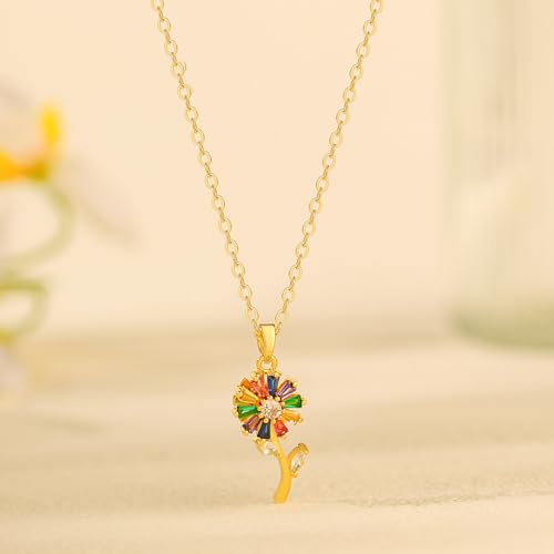 Starain Sunflower Necklaces for Women 14K Gold Plated Rotate Sunflower Pendant Necklace Cute Fun Necklaces 18 inch - color: B-Gold-Flower