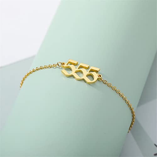 PAMTIER Angel Number Ankle Bracelet for Women Adjustable Chain | Stainless Steel, Dainty Simple Numerology Jewelry Gift - color: 5.5+2.8inch, Gold 555