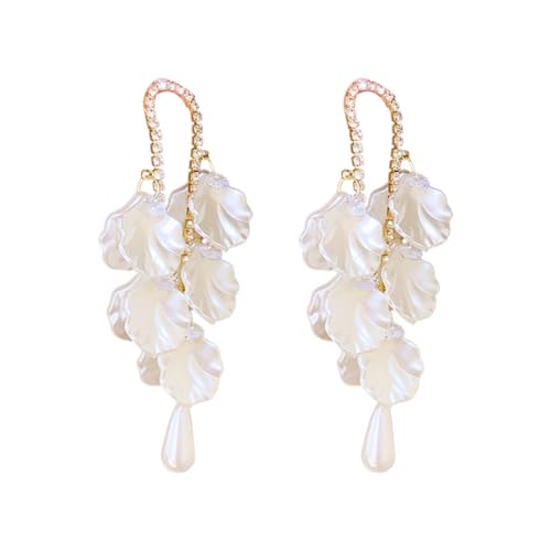 Seashell Pearl Stud Earrings for Women Ocean Sea Theme Sweet Double Layer Acrylic Shell Lightweight Dangle Drop Earrings for Summer Beach Holiday Halloween Party Jewelry Accessories - color: Teardrop pearl earrings