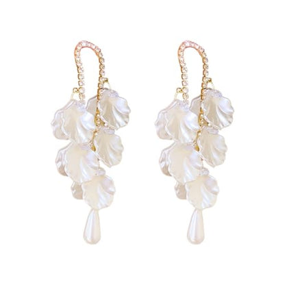 Seashell Pearl Stud Earrings for Women Ocean Sea Theme Sweet Double Layer Acrylic Shell Lightweight Dangle Drop Earrings for Summer Beach Holiday Halloween Party Jewelry Accessories - color: Teardrop pearl earrings