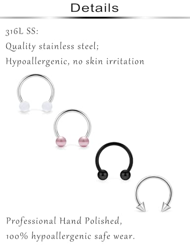 36-40Pcs 16G Surgical Steel Nose Septum Rings Piercing Jewelry Horseshoe Cartilage Helix Tragus Earring Hoop Eyebrow Lip Hoop Retainer for Women Men 8mm 10mm - color: 35pcs
