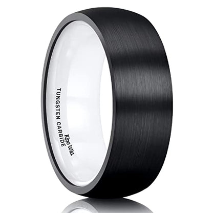 King Will Wedding Band for Men Women, 2/4/6/7/8mm Domed Matte Brushed Tungsten Carbide Rings, Solid/Dual Color Engagement Rings, Comfort Fit - color: Black&White Ceramic-8mm