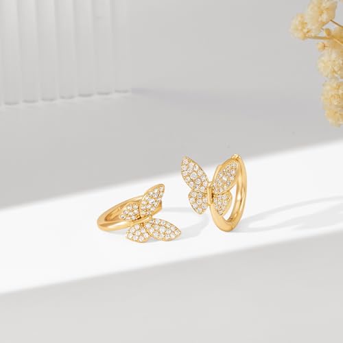Cubic Zirconia Huggie Earrings 14k Gold Plated Tiny Earrings Small Huggie Hoop Earrings Simple Lightweight Hoops Gift for Women - color: Butterfly Hoop earrings