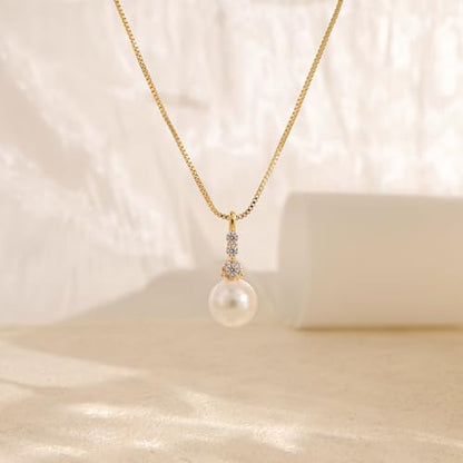 Pearl Necklaces for Women Trendy,Dainty Pearl Pendant Necklace | 14k Gold Plated Elegant Pearl Necklace,Simple Pearl Pendant,Dainty Gold Jewelry,Waterproof Summer Bridal Wedding Accessories - color: GOLD-17