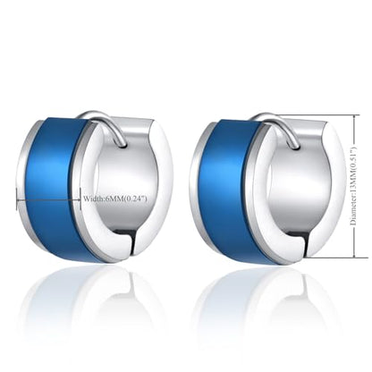 Huggie Hinged Hoop Earrings, Stainless Steel, Classic, mens womens, Cool - color: Blue and Silver