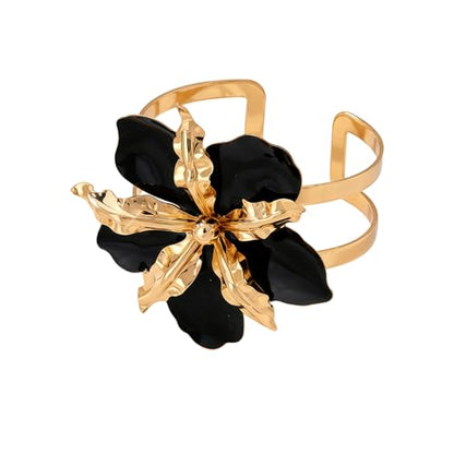 EVKILKJS Black and Gold Bracelet Women's Thick Gold Bangle Wide Band Hammered Floral Pattern Medieval Vintage Style Fashion Accessory
