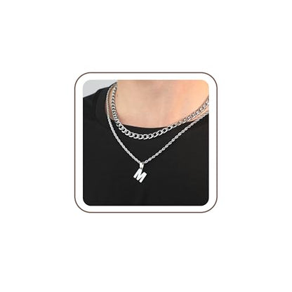 SENRAN Layered Initial A-Z Letter Necklace for Men Stainless Steel | Figaro Twist Rope Chain 18-20 inch Personalized Letter Charm Pendant Jewelry Gift for Women - style: M.