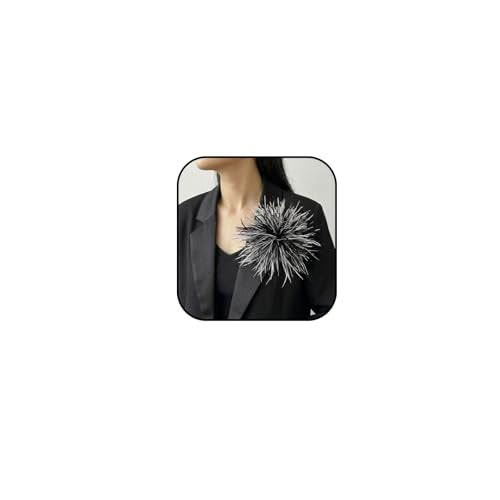 Dainty Feather Flower Brooch Pin for Women Oversized Floral Lapel Pins Elegant Feather Corsage Brooches Suit Clothes Shawl Dress for Wedding Party Banquet Dance Trendy Jewelry 150mm - color: Black White