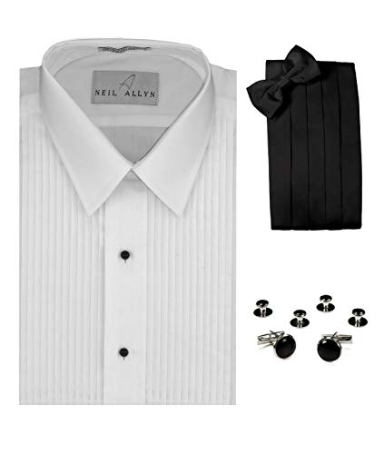 Lay-Down Collar Tuxedo Shirt, Cummerbund, Bow-Tie, Cuff Links and Studs Set - size: Small