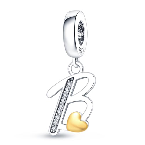HappyStar Sterling Silver Letter Charms for Bracelets Alphabet Initial Dangle Charms Bead fit Pandora Bracelets Jewelry Gifts for Women - color: Letter charms B