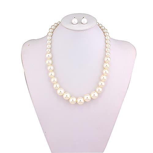 Bridal Wedding Faux Pearl Statement Necklace and Clip on Earrings Bracelet Jewelry Sets Women Bib Choker Necklace - color: White