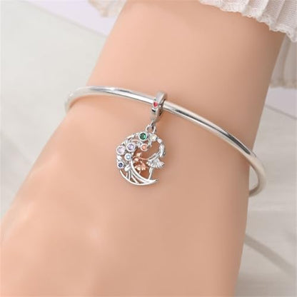 S925 Sterling Silver Cute Bead Charm for Pandora Bracelets and Necklaces | Lucky Clover Cute Animal Pink Bow Cherry Butterfly Pendant Bead Charms Jewelry Making Gifts for Women Valentines Mother's Day - style: Mother's Love Dance Charm