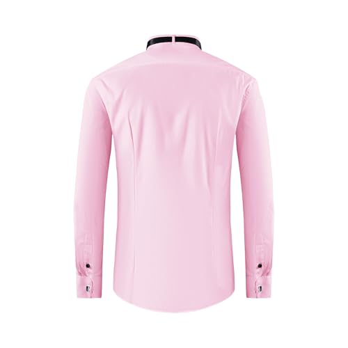 FAHIZO Men's White Tuxedo Shirt with Wing Collar, French Cuffs & Accessories - color: Bow Tie/Pink, size: Small