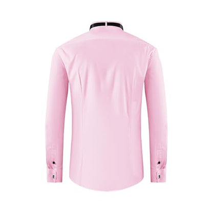 FAHIZO Men's White Tuxedo Shirt with Wing Collar, French Cuffs & Accessories - color: Bow Tie/Pink, size: Small