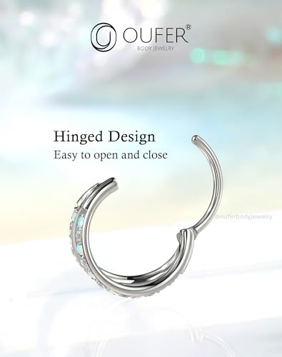 OUFER 20G Nose Rings for Women, 316L Surgical Steel Double Hoop Nose Piercing Jewelry, Opal and CZ Septum Lip Eyebrow Cartilage Conch Rook Helix Tragus Daith Earrings Piercing Jewelry-6/7/8MM - color: Silver