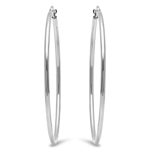 Amazon Essentials Stainless Steel Rounded Tube Hoop Earrings (50mm), (previously Amazon Collection) - color: Stainless Steel, size: 50 mm