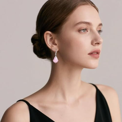 EVEVIC Austrian Crystal Baroque Teardrop Dangle Earrings for Women | 14K Gold-Plated,Hypoallergenic,Brilliant Facets,Fluid Movement,Easy-Wear Fishhook Fit,For Daily Wear And Special Occasions - color: Pink