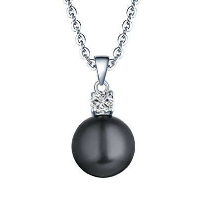 925 Sterling Silver Freshwater Cultured Pearl Pendant Necklace JO WISDOM Jewelry for Women,Girls - color: 10mm,black pearl