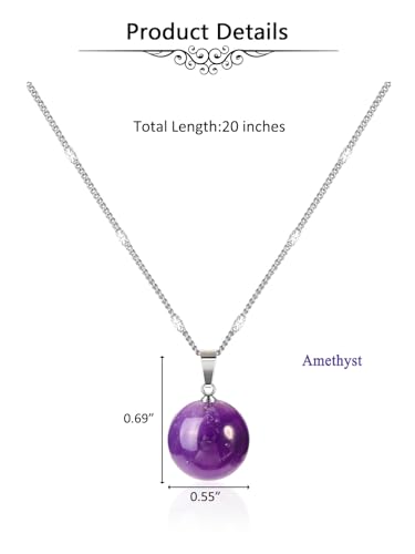 Jovivi Amethyst Obsidian Healing Crystals Ball Necklace for Women Men | 14mm Natural Stone Round Ball Bead Necklace Handmade Gemstone Pendant Protection Crystals Birthstone Jewelry - color: Amethyst