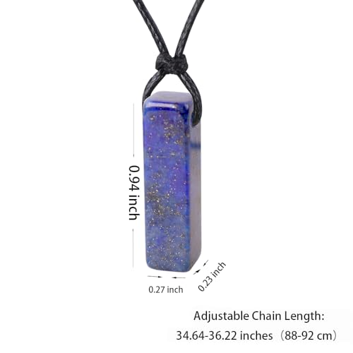 FANASY Natural Gemstone Pendant Necklace for Men Healing Crystal Pendant Adjustable Black Rope Necklace Jewelry Gifts for Women Men - color: Lapis Lazuli