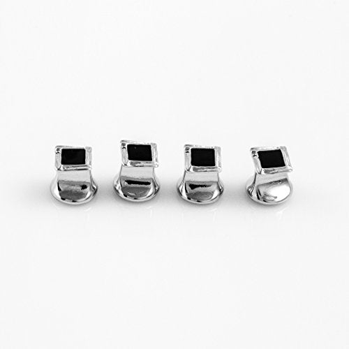 Black Onyx Square Designer Tuxedo Cufflinks & Studs Set in a Presentation Gift Box & Polishing Cloth