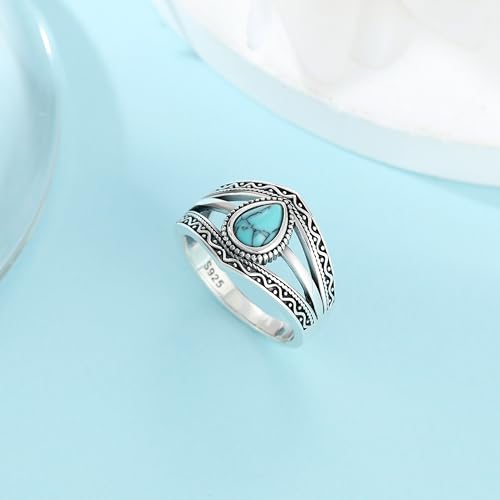 Boho Turquoise Ring for Women Sterling Silver Western Style Statement Ring Bohemian Jewelry Gifts - style: Turquoise-A