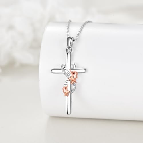 POPLYKE Cross Necklace for Women 925 Sterling Silver Cross Pendant Necklace Animal Jewelry Christmas Gifts for Women Mother Grandma - style: Elephant