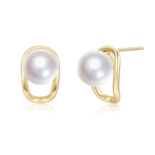 Mameloly Pearl Drop Earrings 925 Sterling Silver CZ 10MM Simulated Pearl Earrings for Women Dangle Trendy Jewelry for Women Hypoallergenic - color: Gold