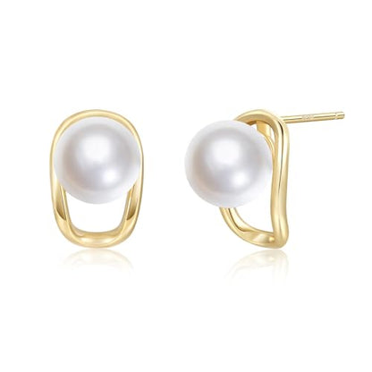 Mameloly Pearl Drop Earrings 925 Sterling Silver CZ 10MM Simulated Pearl Earrings for Women Dangle Trendy Jewelry for Women Hypoallergenic - color: Gold