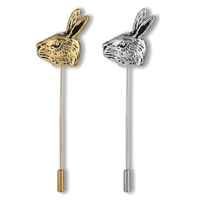 Dreuyet Simple Gold Silver Plated Long Brooch Pins with Cute Animal Antlers Leaves Plant Bees Rabbits Rose Flower Feather Brooch Jewelry for Women Men Elegant Suit Collar Lapel Pin - style: Rabbit Head