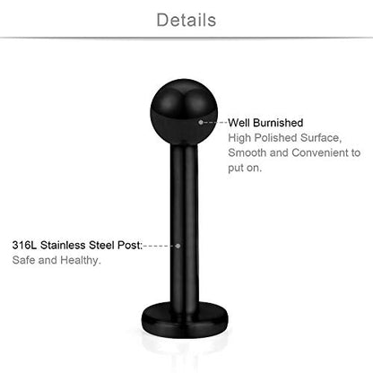 SCERRING 9 Pairs 16g Stainless Steel Clear Cubic Zirconia Labret Monroe Lip Tragus Cartilage Helix Earring Ring Body Piercing Jewelry 8mm - color: 9 Pairs - Black