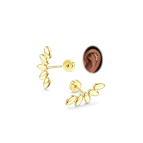 925 Sterling Silver Flat Back Stud Earrings for Women Hypoallergenic | 14K Gold Plated Cartilage Earrings for Sensitive Ears | Leaf Flower CZ Helix Tragus Piercing Jewelry - color: G-StyleA
